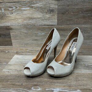 Badgley Mischka Drama Platino Matallic Mesh Pump Women's Size 7
